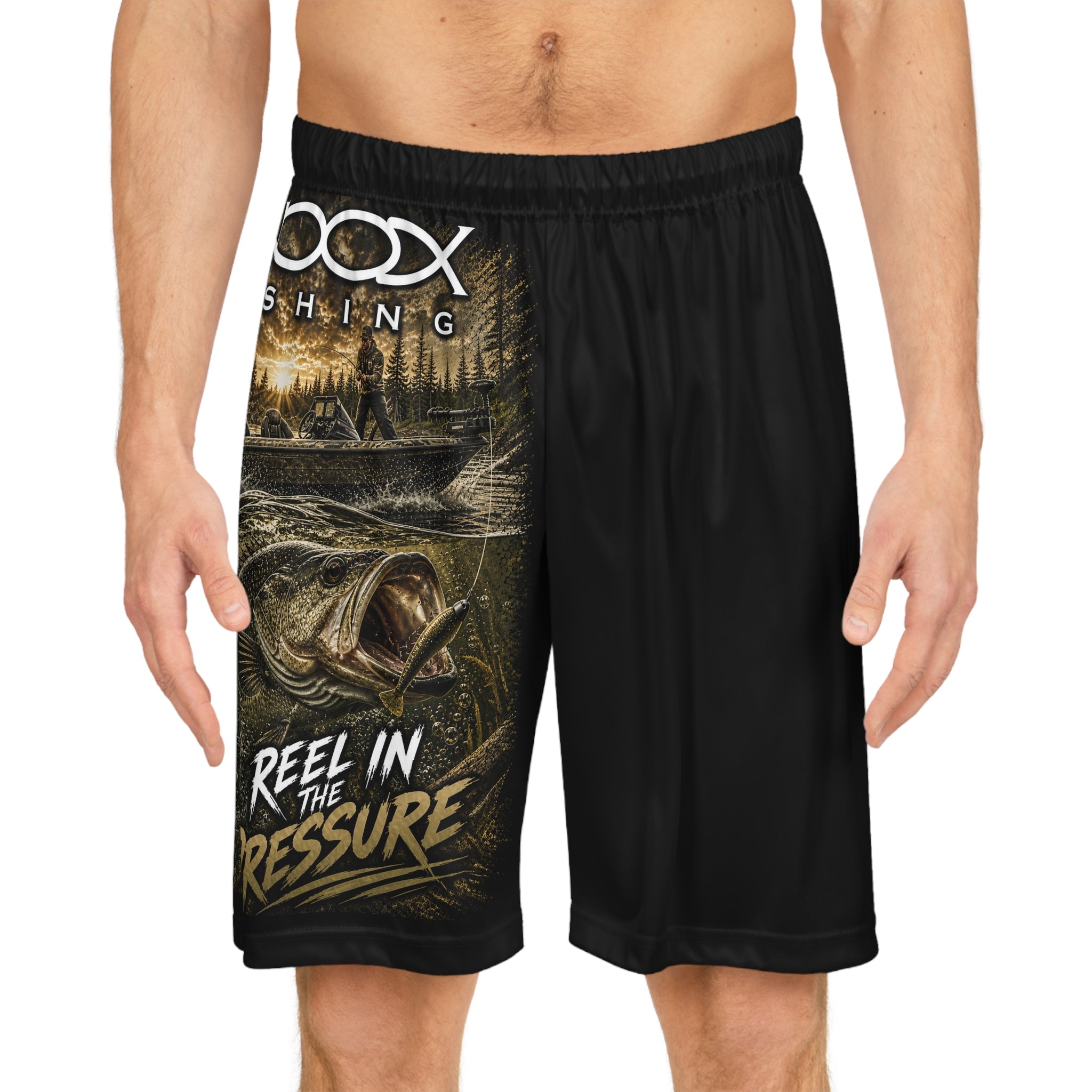 Hoox Bass Reel in the Pressure Fishing Shorts