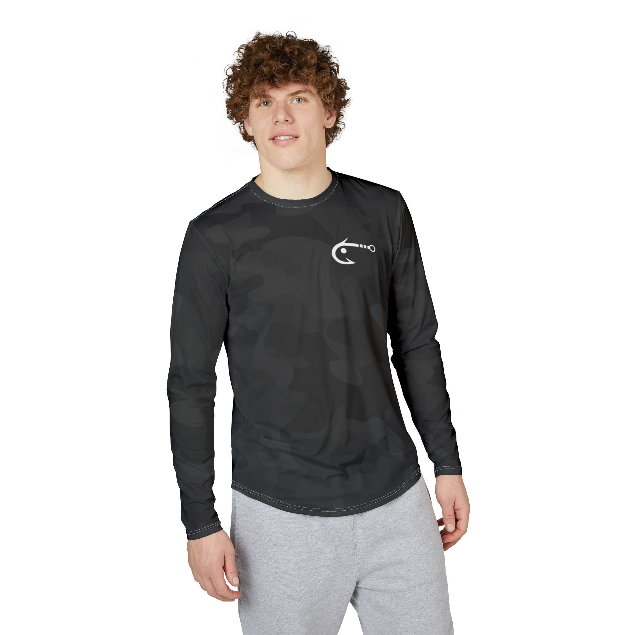 Hoox Black Camo Men's UV Protection Long Sleeve Shirt (AOP)