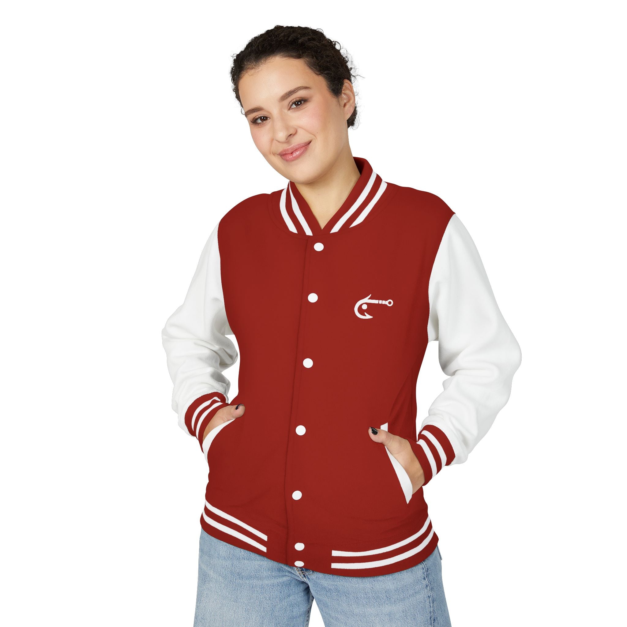 Hook Fishing Letterman Jacket | Red White varsity jacket