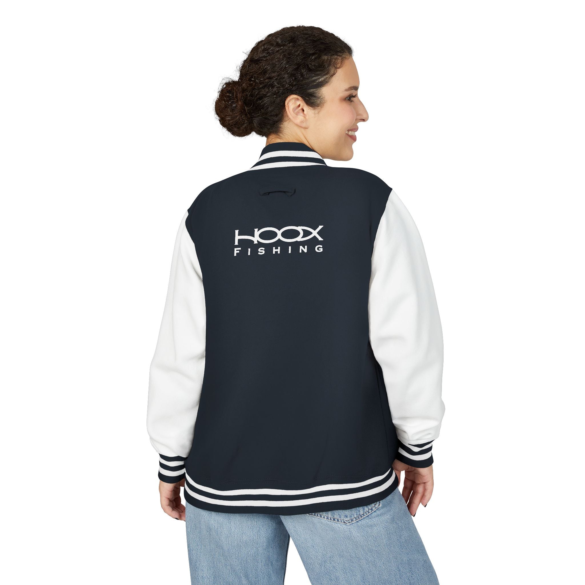 Hook Fishing Letterman Jacket | Red White varsity jacket
