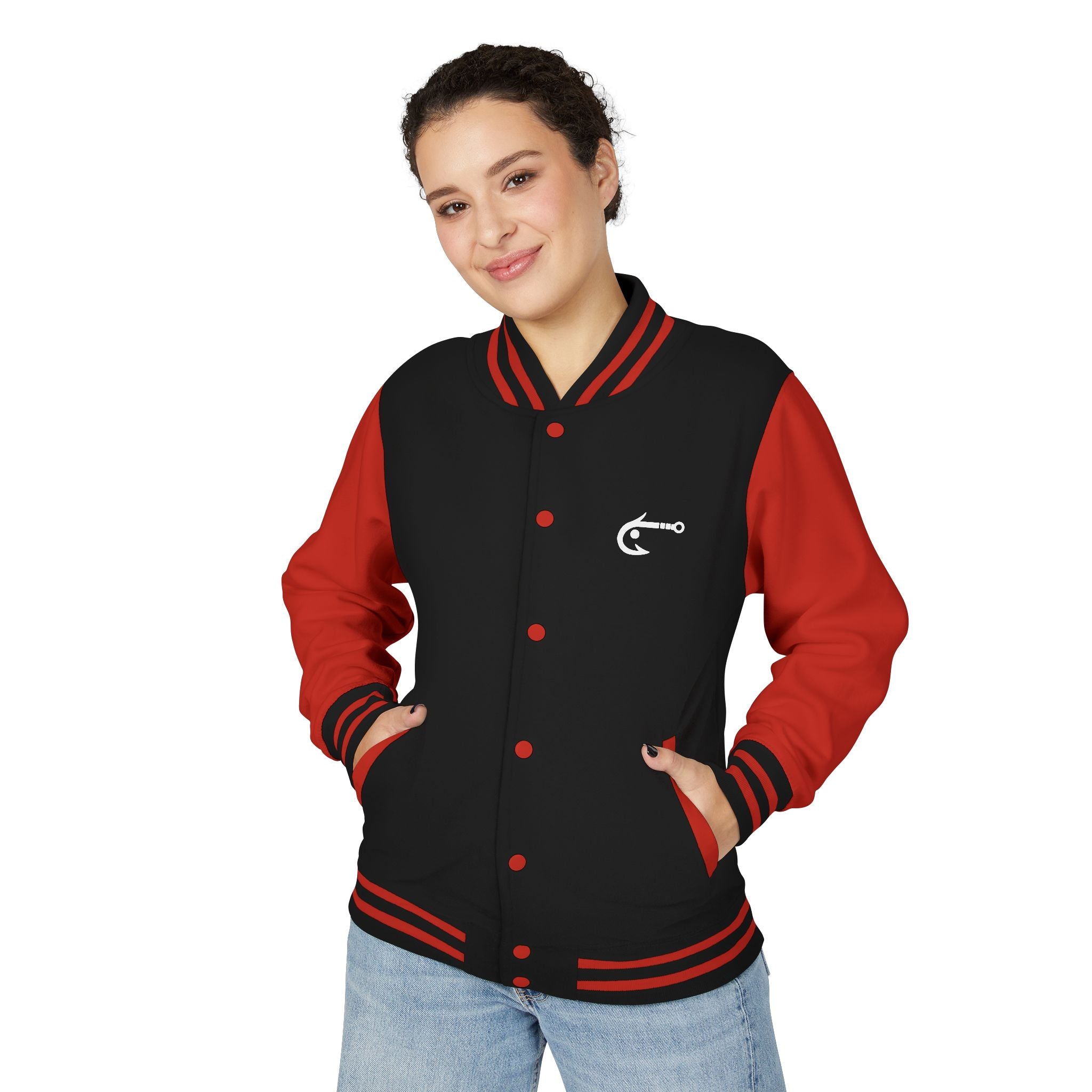 Hook Fishing Letterman Jacket | Red White varsity jacket