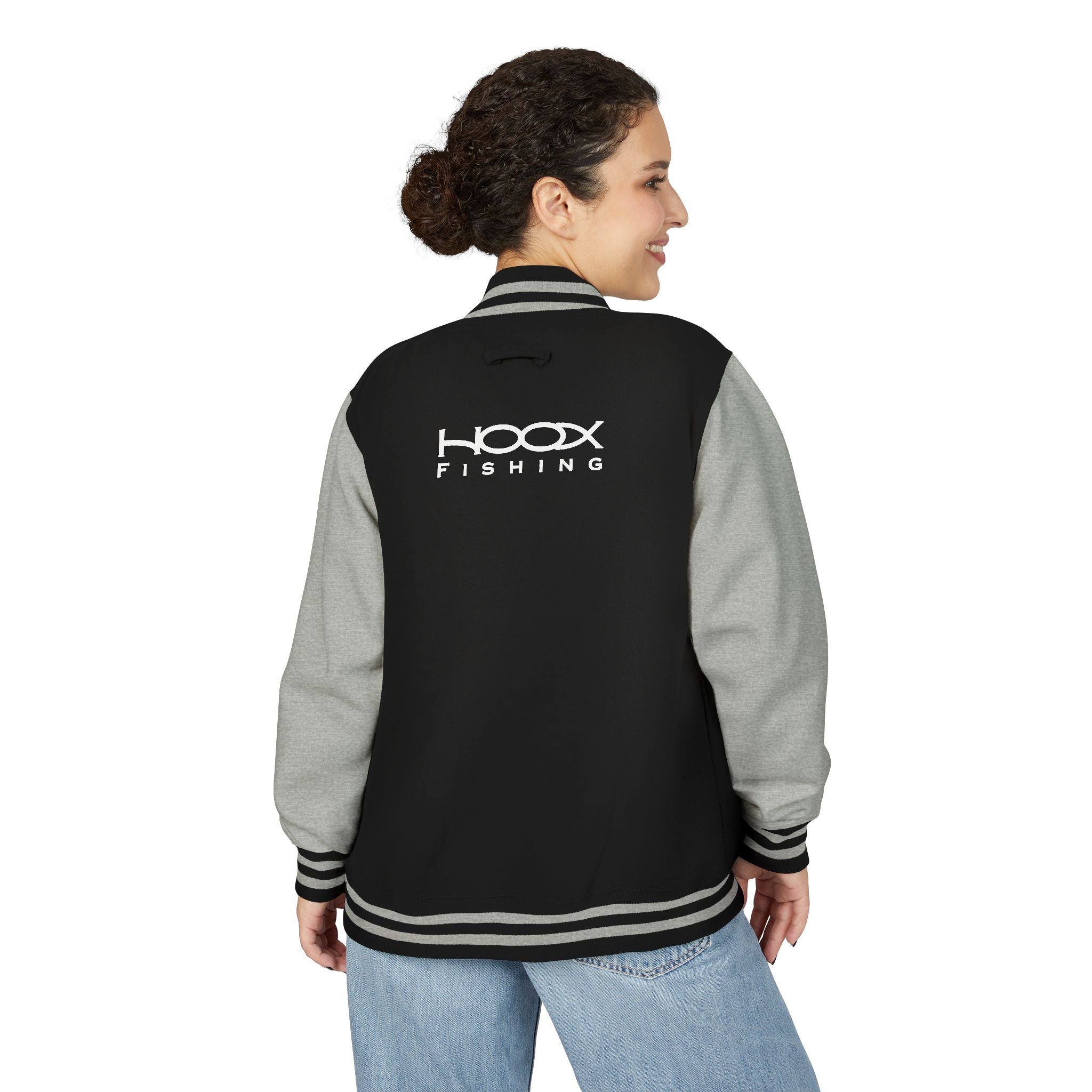 Hook Fishing Letterman Jacket | Red White varsity jacket