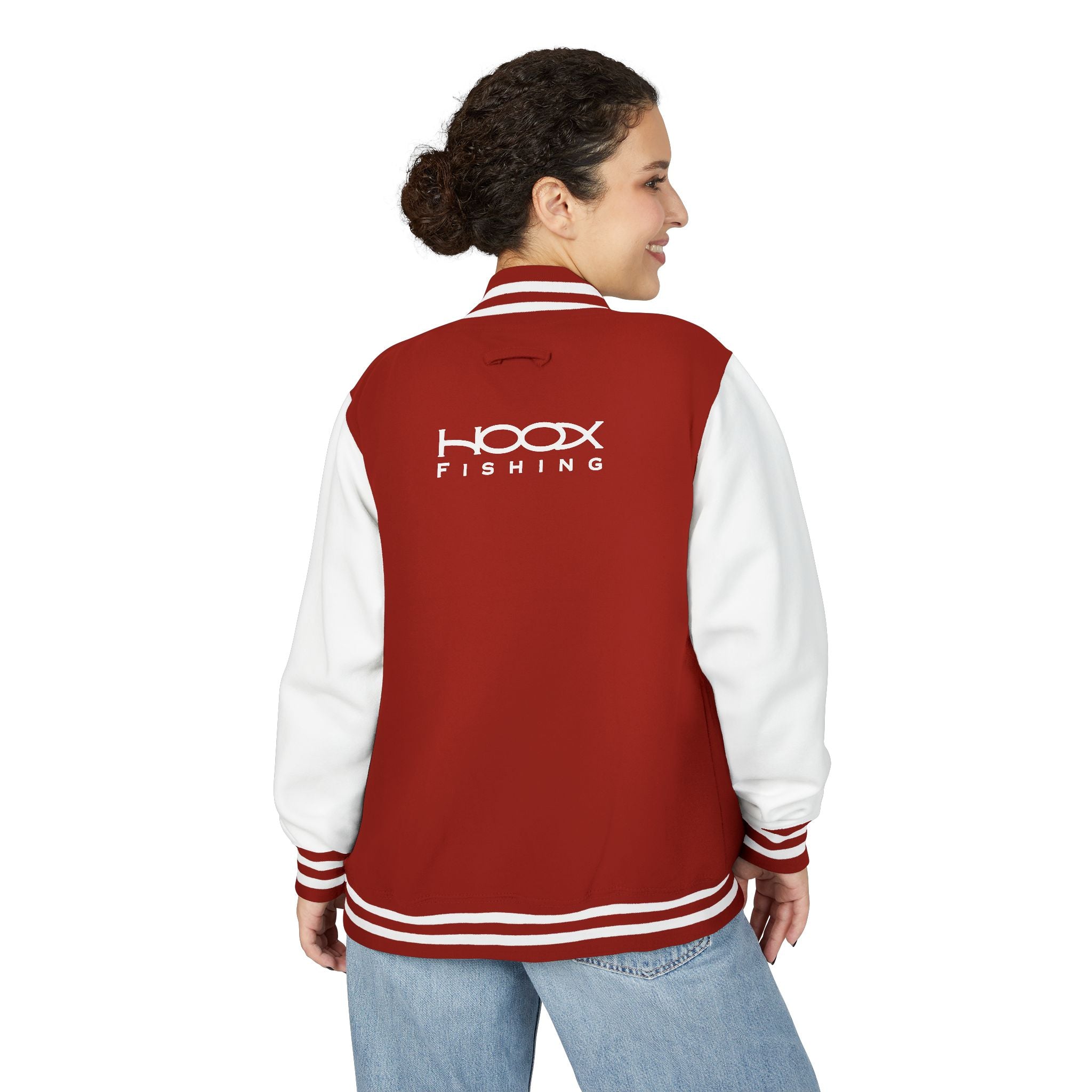 Hook Fishing Letterman Jacket | Red White varsity jacket